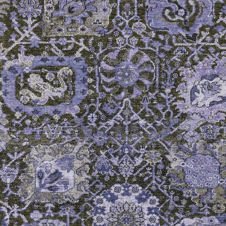 5' X 8' Purple And Black Damask Washable Indoor Outdoor Area Rug