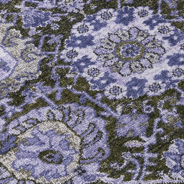 8' Purple And Black Round Damask Washable Indoor Outdoor Area Rug