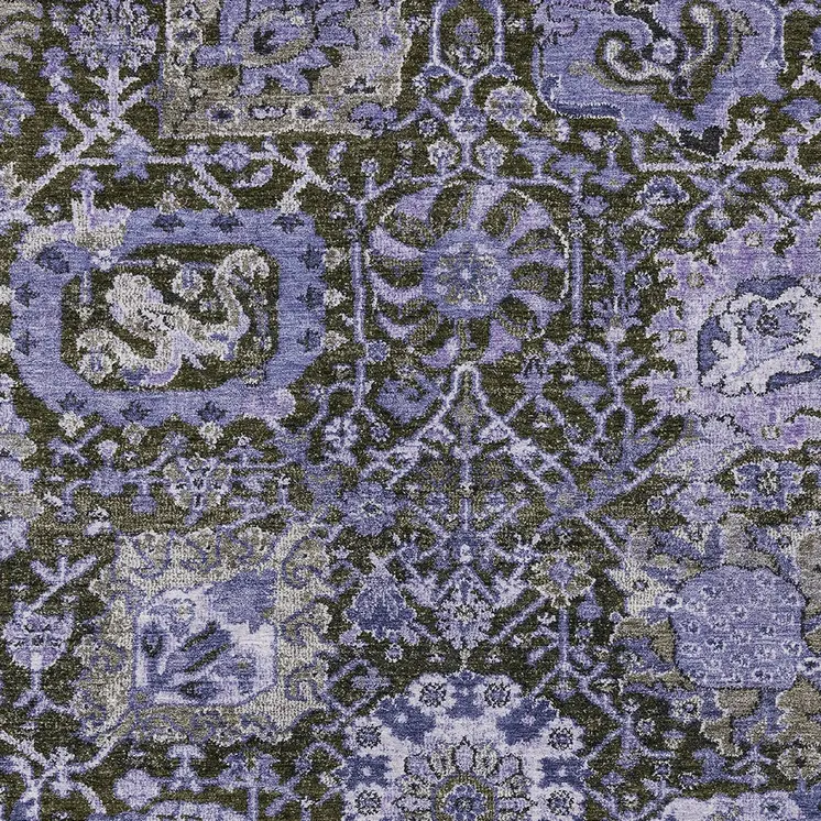 8' X 10' Purple And Black Damask Washable Indoor Outdoor Area Rug