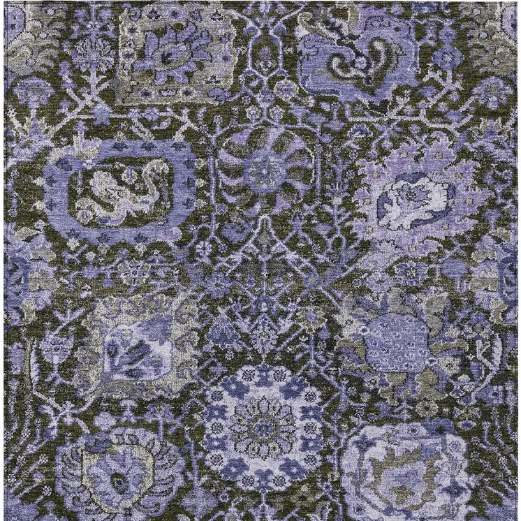 10' X 14' Purple And Black Damask Washable Indoor Outdoor Area Rug