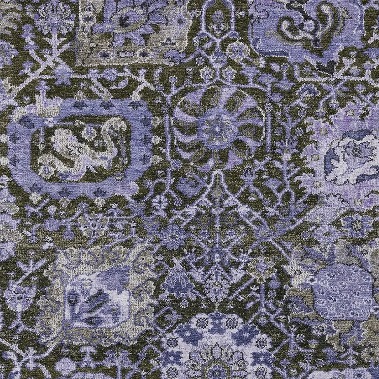 10' X 14' Purple And Black Damask Washable Indoor Outdoor Area Rug