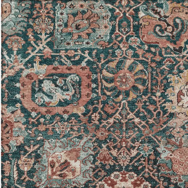 3' X 5' Salmon And Red Damask Washable Indoor Outdoor Area Rug