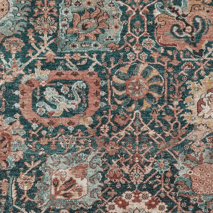 10' X 14' Salmon And Red Damask Washable Indoor Outdoor Area Rug