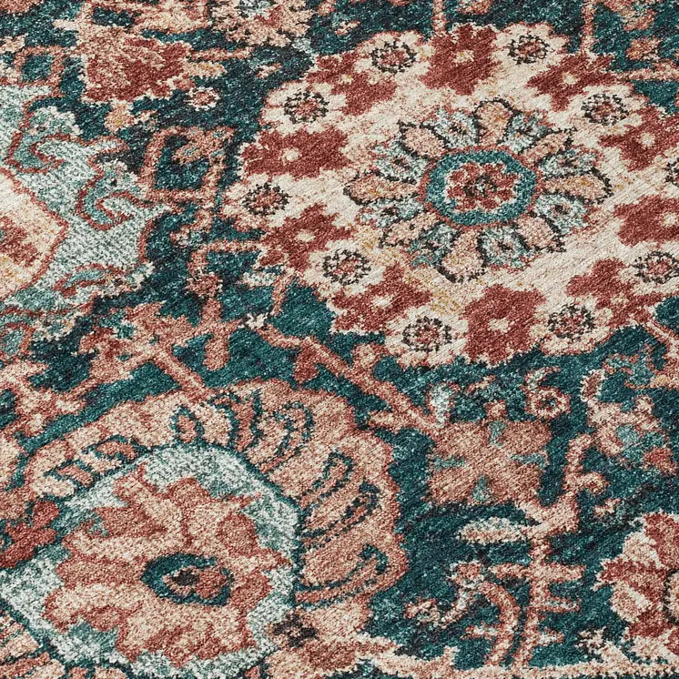 10' X 14' Salmon And Red Damask Washable Indoor Outdoor Area Rug