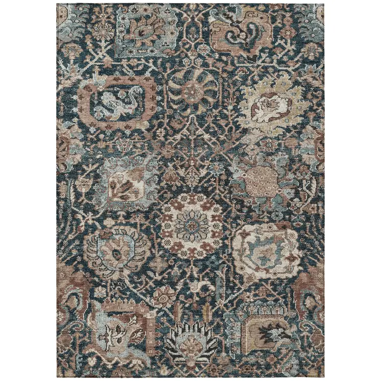 8' X 10' Taupe Blue And Beige Geometric Washable Indoor Outdoor Area Rug