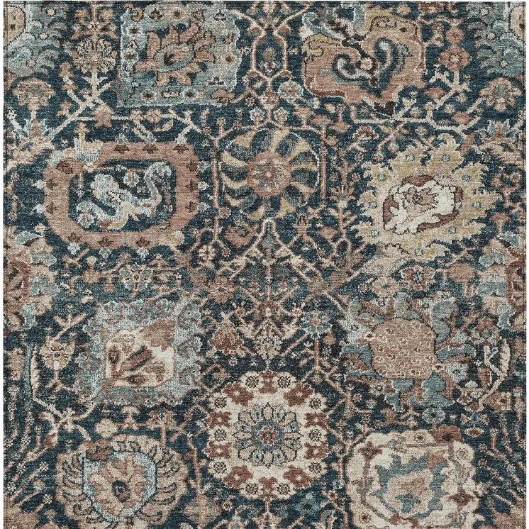 9' X 12' Taupe Blue And Beige Geometric Washable Indoor Outdoor Area Rug