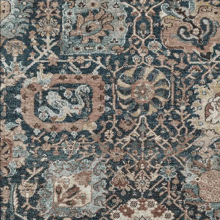 9' X 12' Taupe Blue And Beige Geometric Washable Indoor Outdoor Area Rug