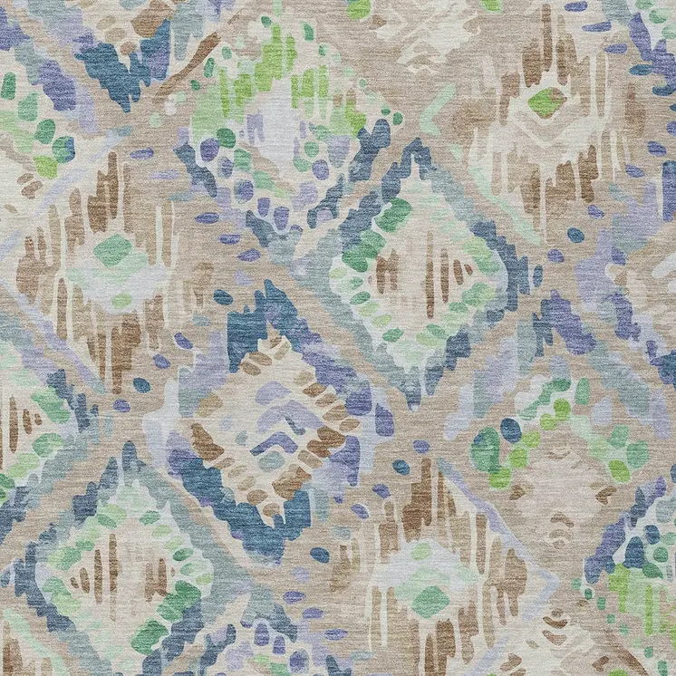 3' X 5' Beige Blue And Green Geometric Washable Indoor Outdoor Area Rug