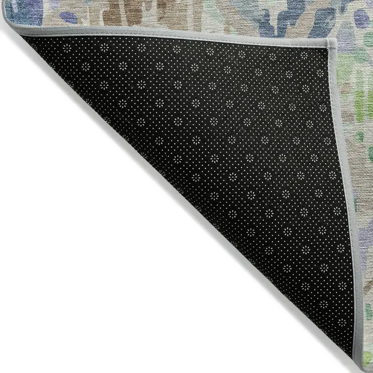 5' X 8' Beige Blue And Green Geometric Washable Indoor Outdoor Area Rug