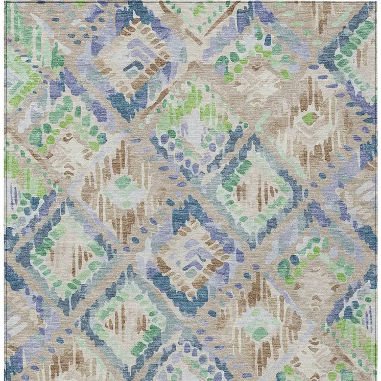 8' X 10' Beige Blue And Green Geometric Washable Indoor Outdoor Area Rug