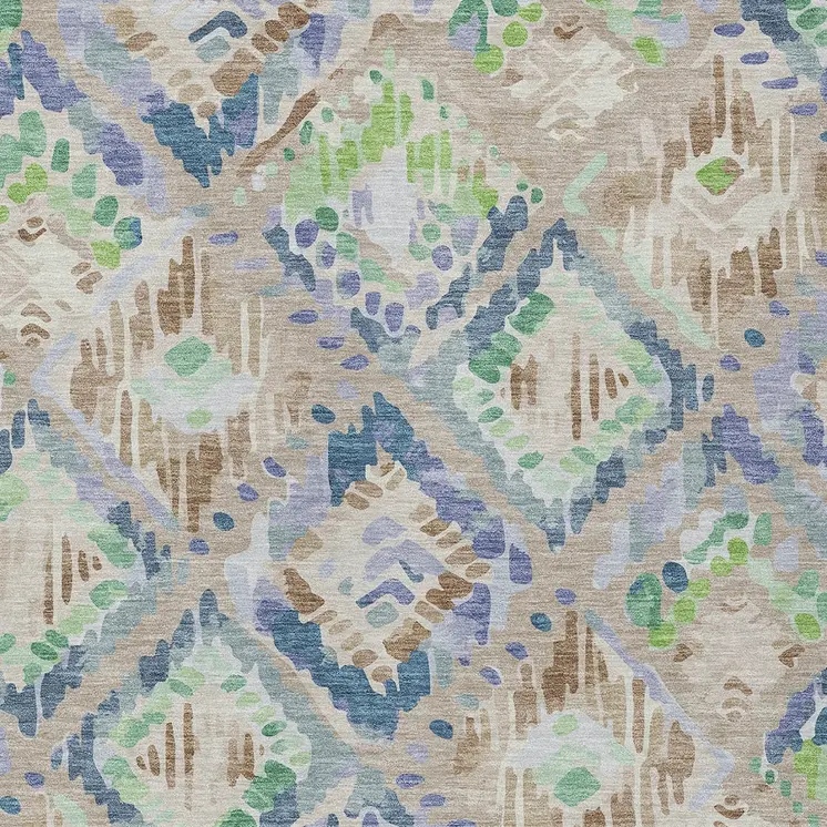 10' X 14' Beige Blue And Green Geometric Washable Indoor Outdoor Area Rug