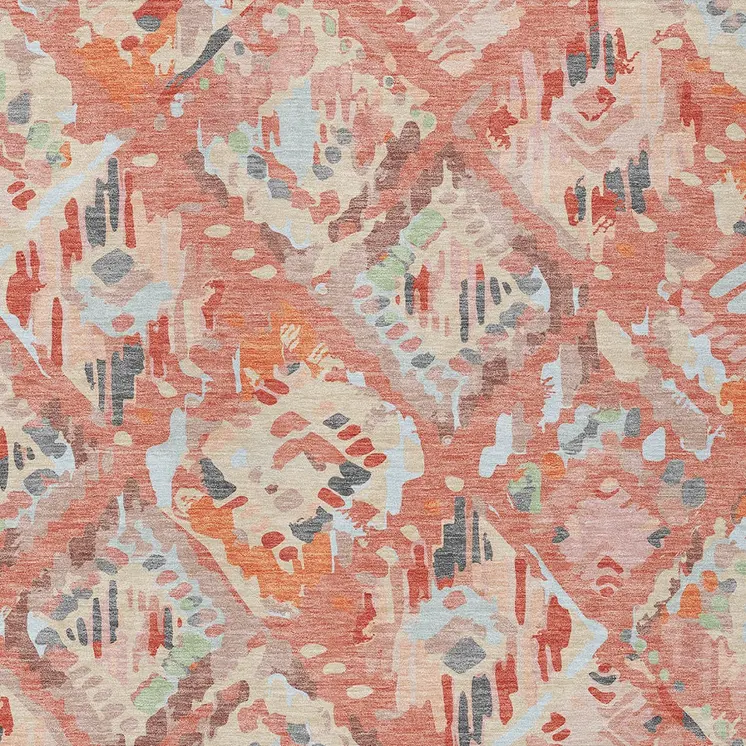 3' X 5' Coral And Orange Geometric Washable Indoor Outdoor Area Rug