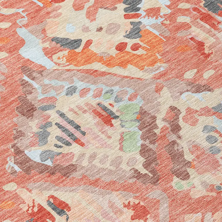 8' X 10' Coral And Orange Geometric Washable Indoor Outdoor Area Rug