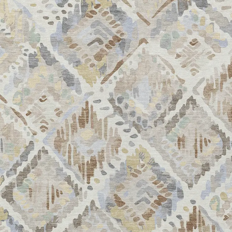 5' X 8' Ivory And Cream Geometric Washable Indoor Outdoor Area Rug