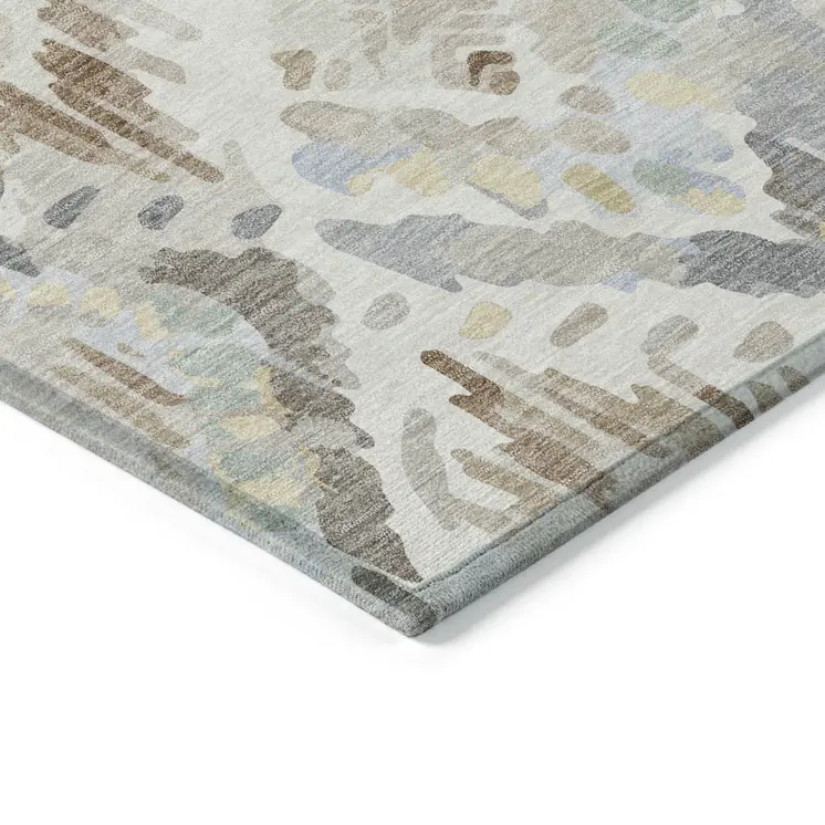 8' X 10' Ivory And Cream Geometric Washable Indoor Outdoor Area Rug