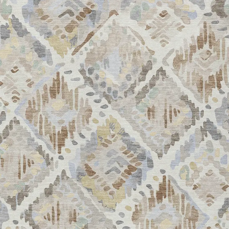 8' X 10' Ivory And Cream Geometric Washable Indoor Outdoor Area Rug