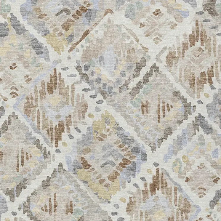 9' X 12' Ivory And Cream Geometric Washable Indoor Outdoor Area Rug