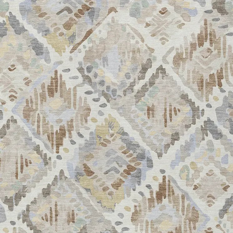 10' X 14' Ivory And Cream Geometric Washable Indoor Outdoor Area Rug