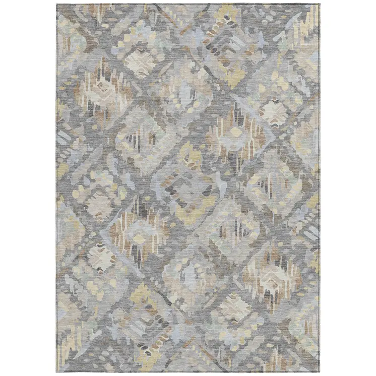 5' X 8' Gray And Brown Geometric Washable Indoor Outdoor Area Rug