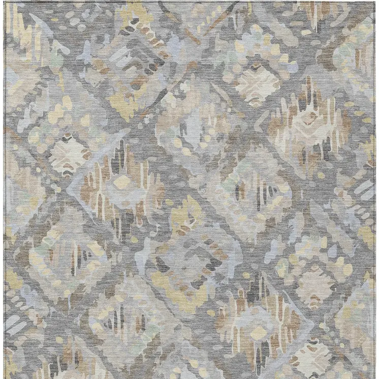 8' X 10' Gray And Brown Geometric Washable Indoor Outdoor Area Rug