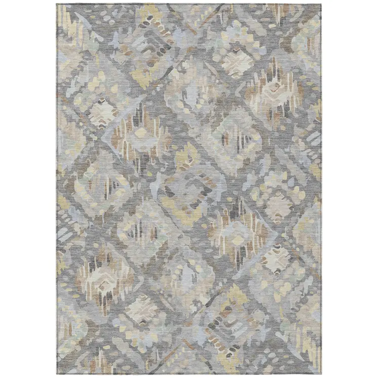 8' X 10' Gray And Brown Geometric Washable Indoor Outdoor Area Rug