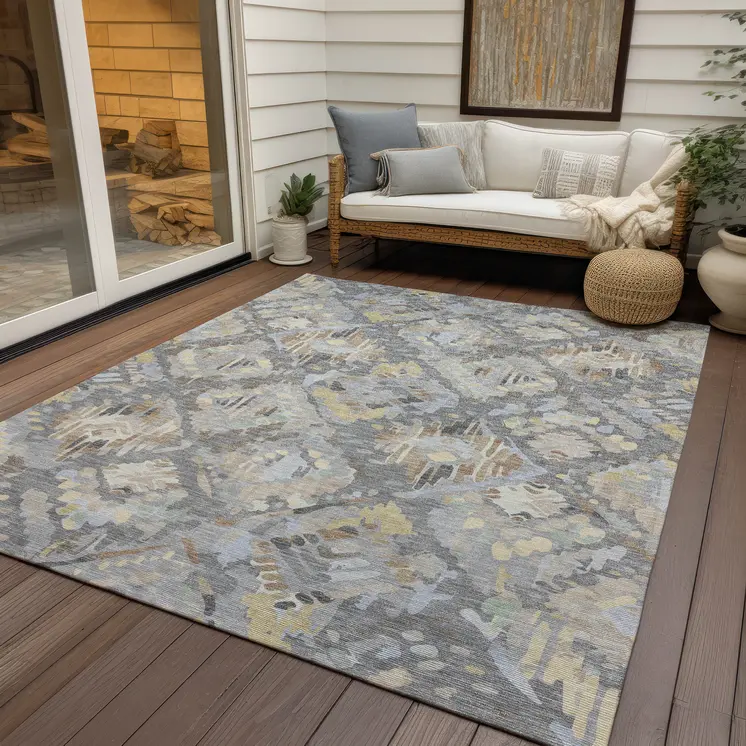 8' X 10' Gray And Brown Geometric Washable Indoor Outdoor Area Rug