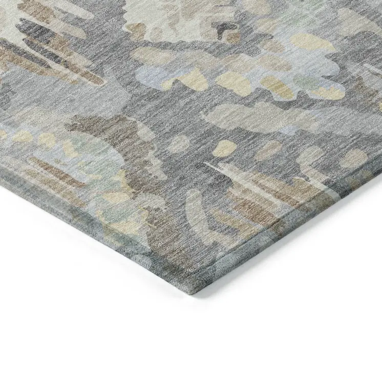 8' X 10' Gray And Brown Geometric Washable Indoor Outdoor Area Rug