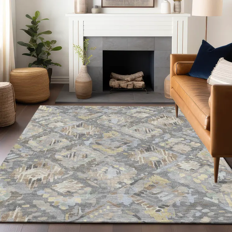 8' X 10' Gray And Brown Geometric Washable Indoor Outdoor Area Rug
