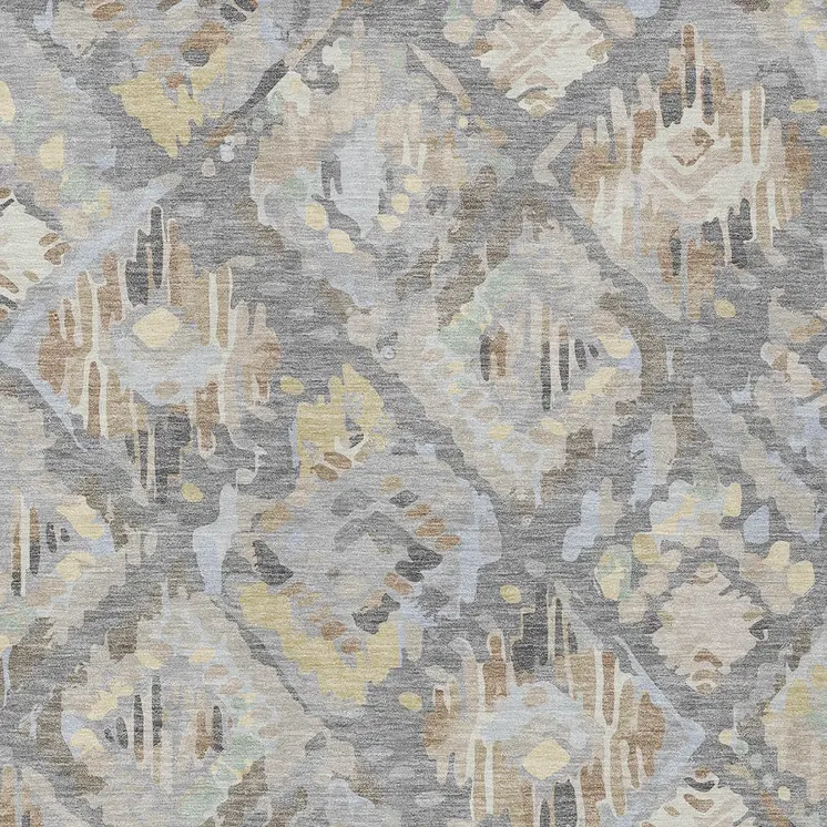 9' X 12' Gray And Brown Geometric Washable Indoor Outdoor Area Rug