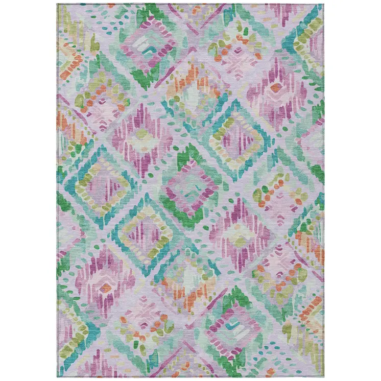 5' X 8' Lavender And Purple Geometric Washable Indoor Outdoor Area Rug