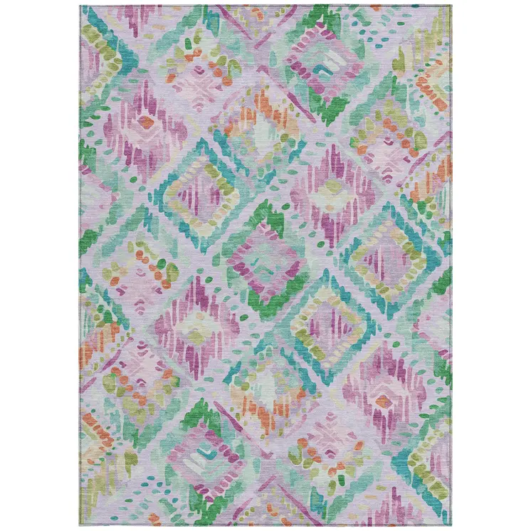 5' X 8' Lavender And Purple Geometric Washable Indoor Outdoor Area Rug