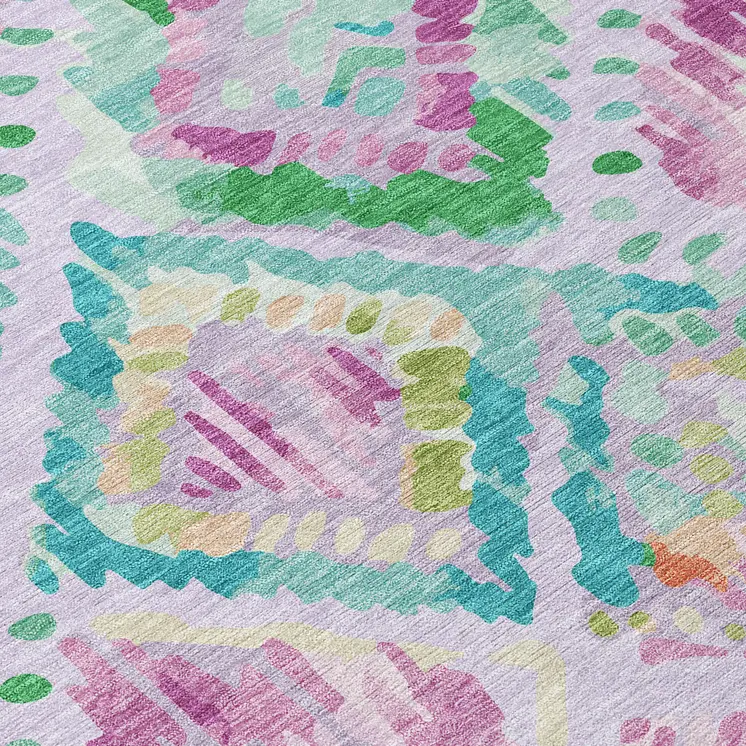 5' X 8' Lavender And Purple Geometric Washable Indoor Outdoor Area Rug
