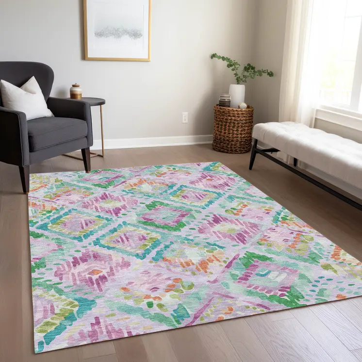 8' X 10' Lavender And Purple Geometric Washable Indoor Outdoor Area Rug