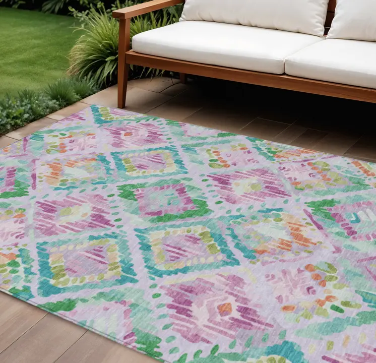 9' X 12' Lavender And Purple Geometric Washable Indoor Outdoor Area Rug