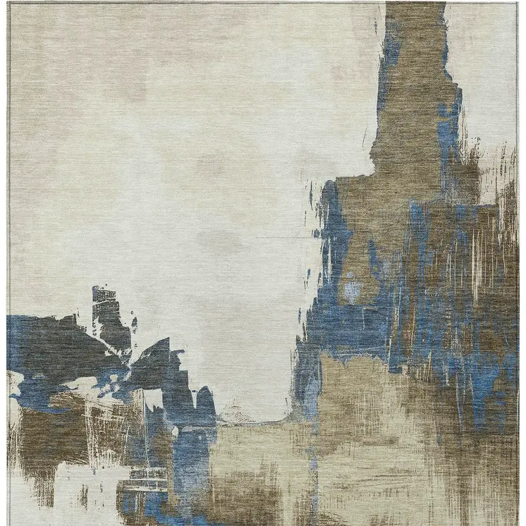 9' X 12' Beige And Brown Abstract Washable Indoor Outdoor Area Rug