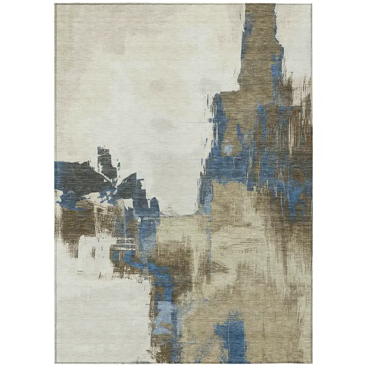 9' X 12' Beige And Brown Abstract Washable Indoor Outdoor Area Rug