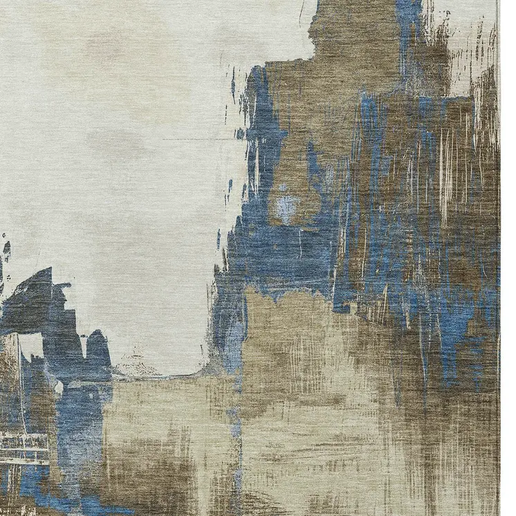 10' X 14' Beige And Brown Abstract Washable Indoor Outdoor Area Rug