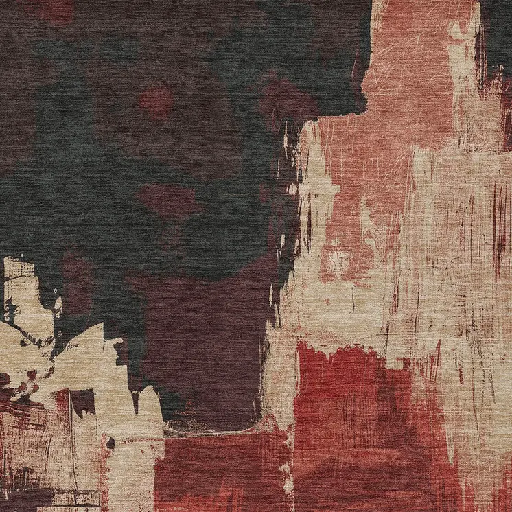 5' X 8' Brick Red And Red Abstract Washable Indoor Outdoor Area Rug