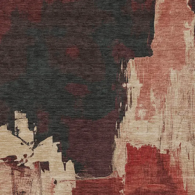 10' X 14' Brick Red And Red Abstract Washable Indoor Outdoor Area Rug