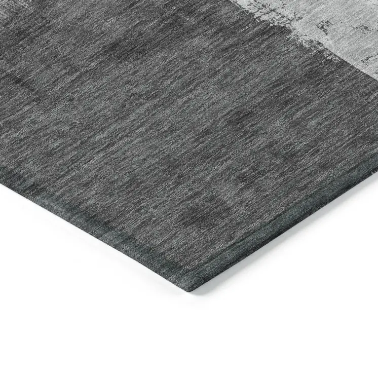 5' X 8' Gray And Smoky Black Abstract Washable Indoor Outdoor Area Rug
