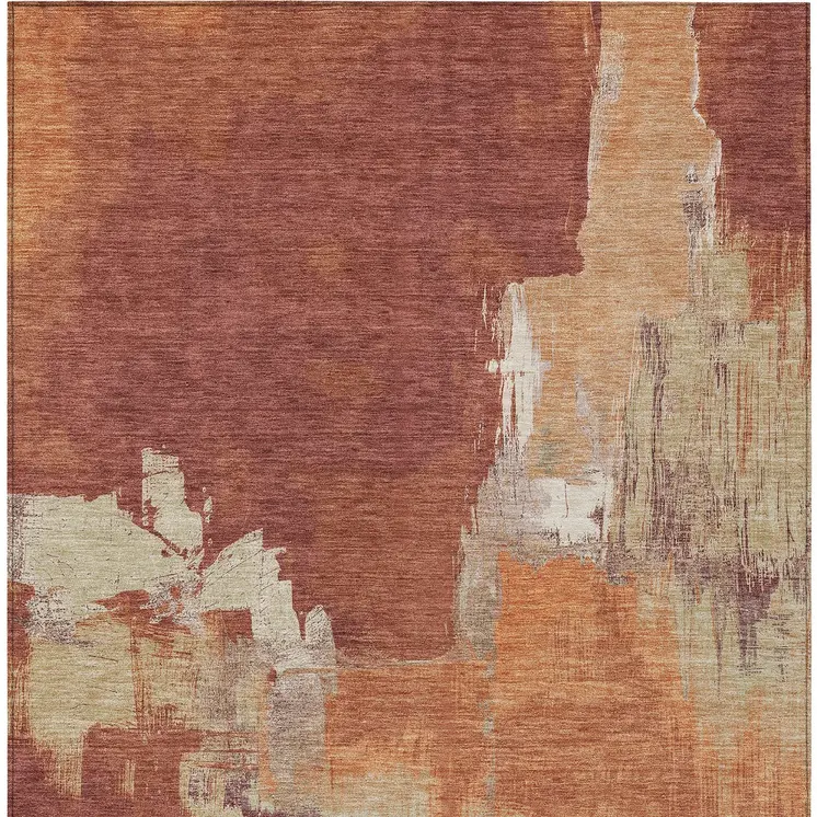 3' X 5' Orange And Burnt Orange Abstract Washable Indoor Outdoor Area Rug
