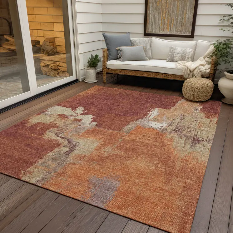 3' X 5' Orange And Burnt Orange Abstract Washable Indoor Outdoor Area Rug