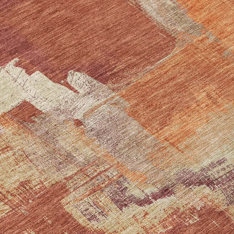 8' Orange And Burnt Orange Round Abstract Washable Indoor Outdoor Area Rug