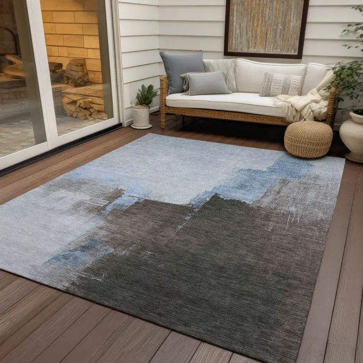 3' X 5' Sky Blue And Blue Abstract Washable Indoor Outdoor Area Rug