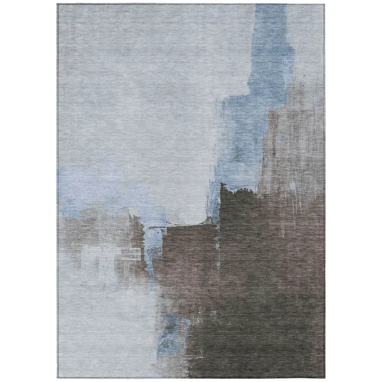 3' X 5' Sky Blue And Blue Abstract Washable Indoor Outdoor Area Rug