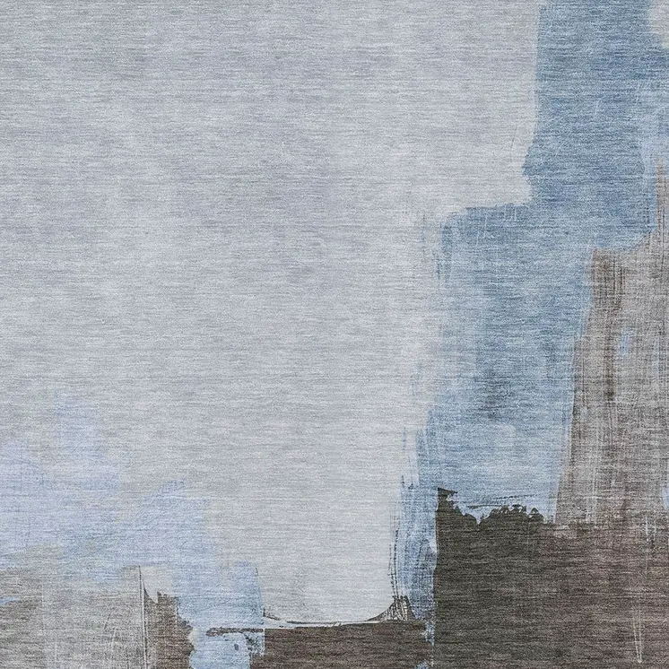 5' X 8' Sky Blue And Blue Abstract Washable Indoor Outdoor Area Rug