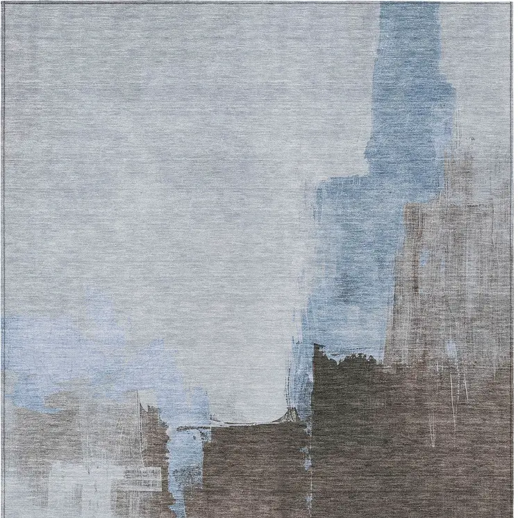 9' X 12' Sky Blue And Blue Abstract Washable Indoor Outdoor Area Rug