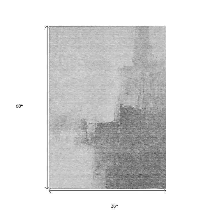 3' X 5' Silver And Gray Abstract Washable Indoor Outdoor Area Rug