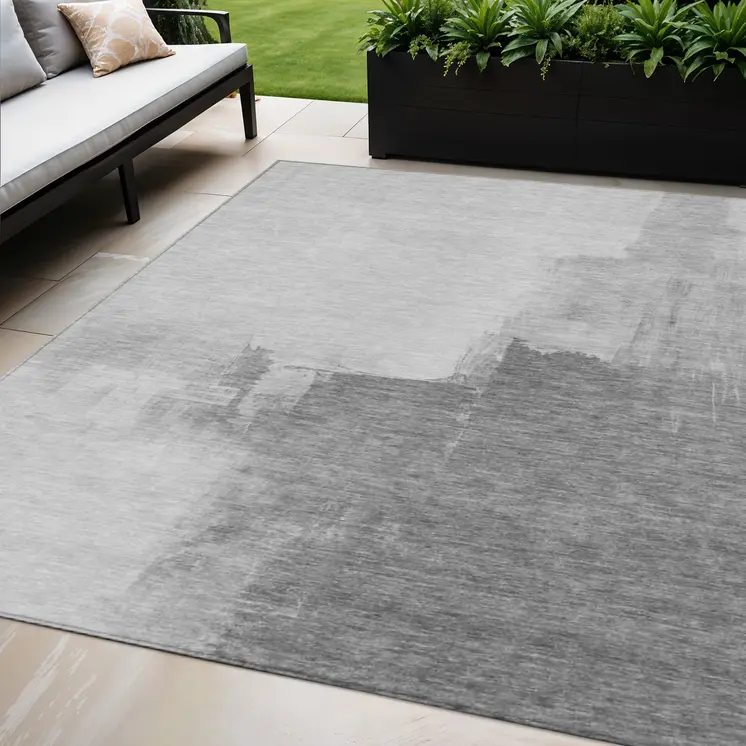5' X 8' Silver And Gray Abstract Washable Indoor Outdoor Area Rug