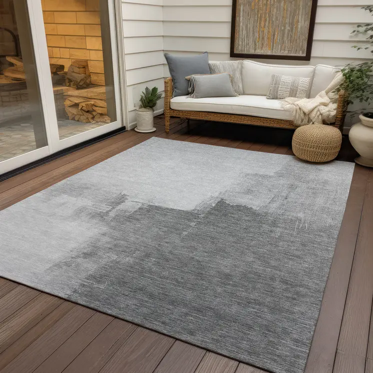 10' X 14' Silver And Gray Abstract Washable Indoor Outdoor Area Rug